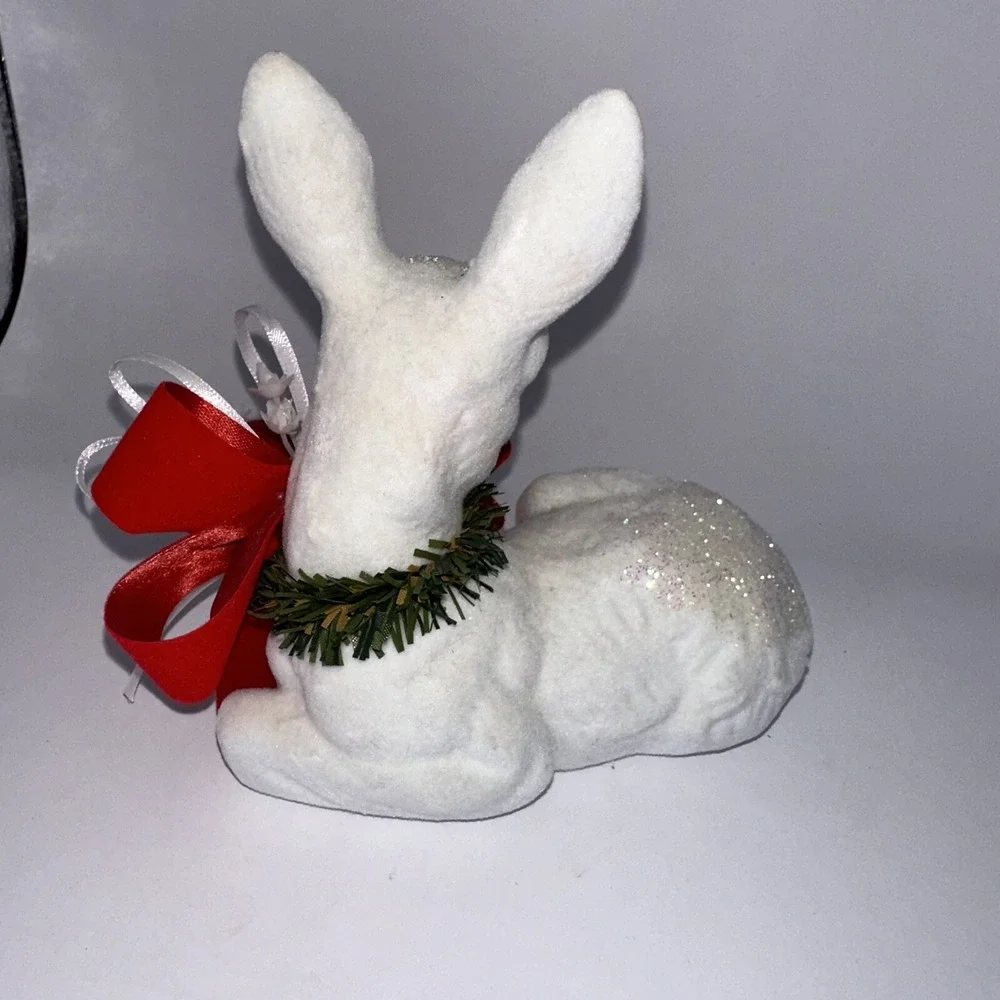 Vintage White Flocked Christmas Decorations Deer Set